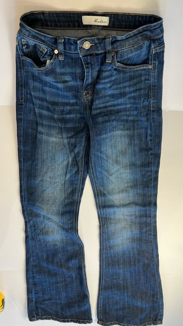 KanCan Jeans Womens 7/27 Blue Flared Leg Distressed Hem Dark Wash Denim